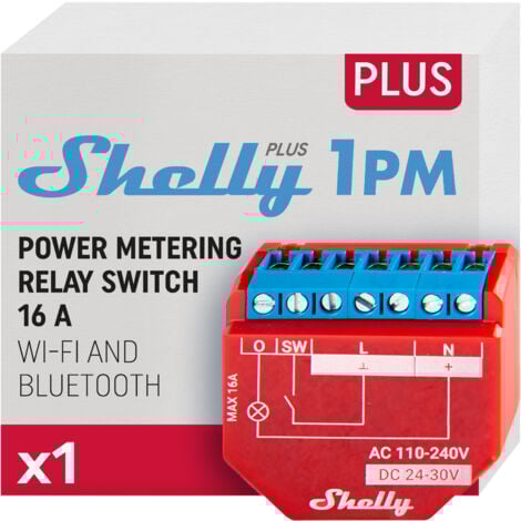 Shelly Plus 1PM, Interrupteur connecté - Commutateur de relais 16A, 1 Canal, Indicateur de consommation électrique, Alexa & Google Home, App iOS, Android