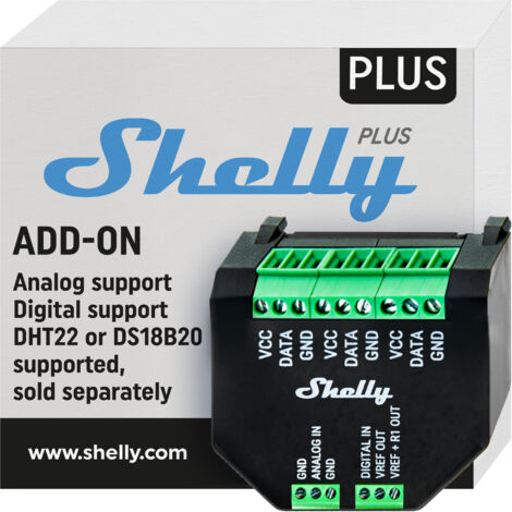 Shelly Plus Add-on, Interface de capteur Wi-Fi & Bluetooth pour les dispositifs Shelly Plus, Capteur de température et humidité, Domotique, Compatible Alexa et Google Home, App iOS, Android