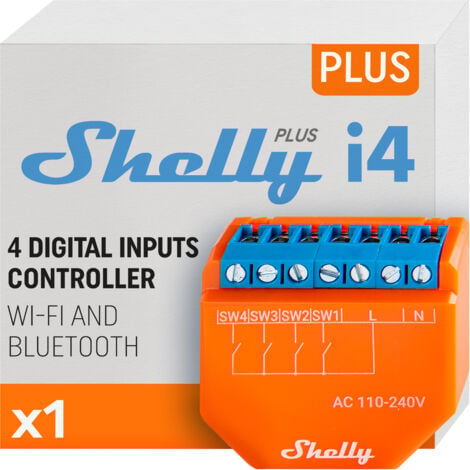 Shelly Plus i4, Interrupteur connecté pour va-et-vient - 240V, 4 Canaux, Wi-Fi et Bluetooth, Alexa & Google Home, App iOS Android