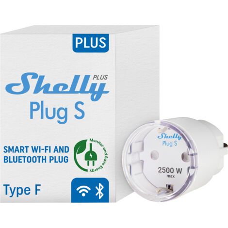 Shelly Plus Plug S - Prise connectée (12 A) sans fil avec compteur électrique, Wi-Fi & Bluetooth, Indicateur LED, App iOS Android, Compatible Alexa et Google Home