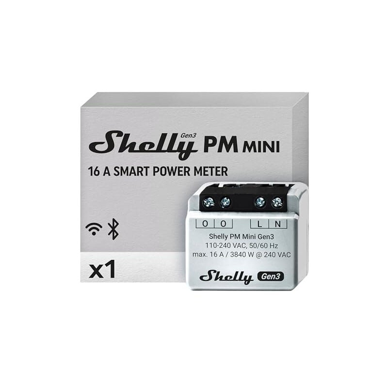 Shelly - pm mini gen 3 smart power meter wifi & bluetooth 1 canal 16 a domotique compatible avec alexa et google home appl