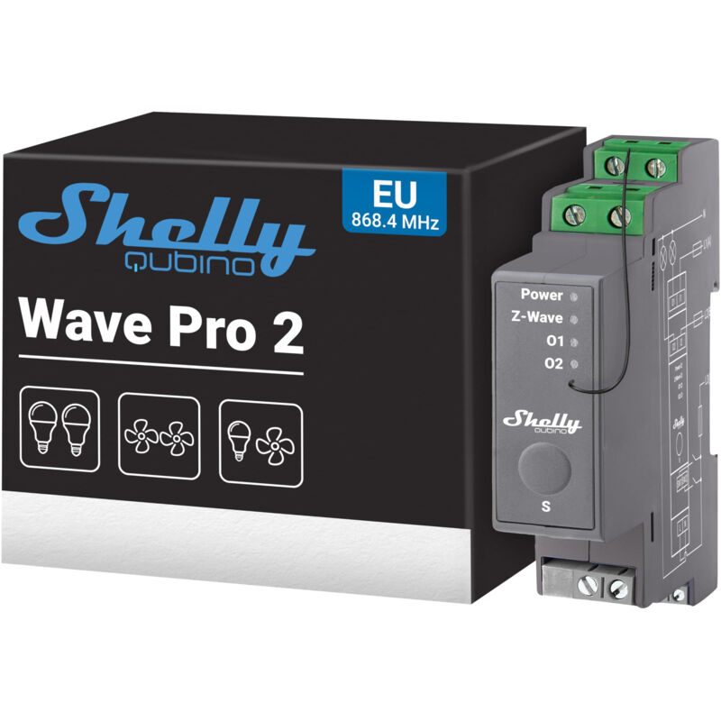 Shelly - qubino wave pro 2 interrupteur connecté - répéteur z-wave professionnel z-wave (S800) 2 canaux - 25A montage sur