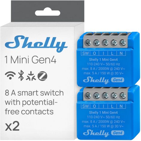 Shelly Relais 1 Mini Gen4 2er Pack max 8A 1 Kanal WLAN Matter Zigbee Bluetooth