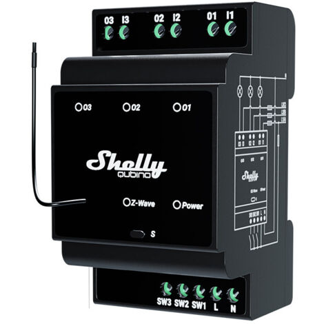 Shelly Wave Pro 3 Relais Rail DIN Noir 48A Z-Wave