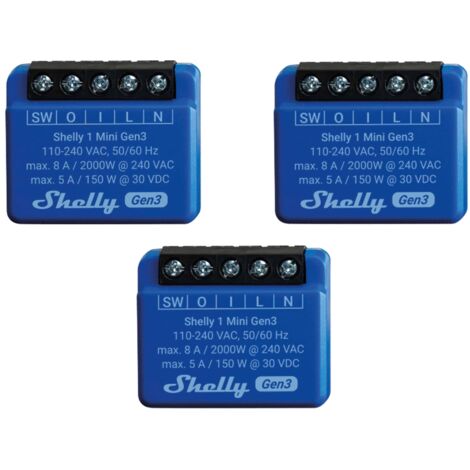 SHELLY WLAN-Schaltaktor 1 Mini Gen 3, blau, 3 Stück