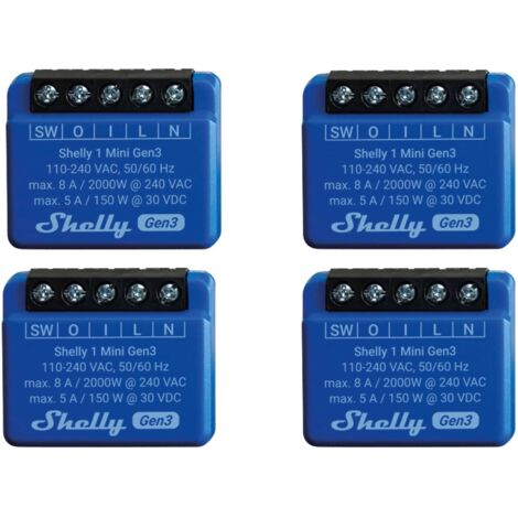 SHELLY WLAN-Schaltaktor 1 Mini Gen 3, blau, 4 Stück