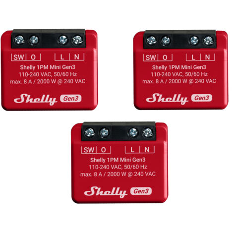 SHELLY WLAN-Schaltaktor 1PM Mini Gen 3, rot, 3 Stück