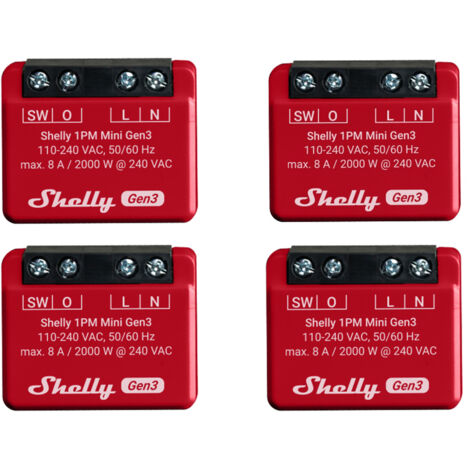 SHELLY WLAN-Schaltaktor 1PM Mini Gen 3, rot, 4 Stück