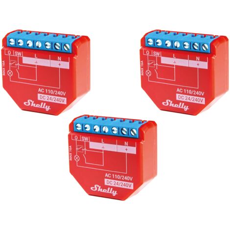 SHELLY WLAN-Schaltaktor Plus 1PM, 16 A, Bluetooth, 3 Stück