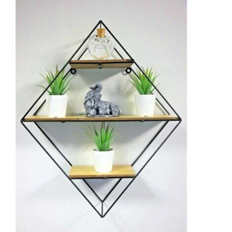 Shelves Diamond Shaped Industrial Floating Wall Shelving Unit Wood And Metal Display Stand Bedroom Bathroom Storage Unit Home Decor