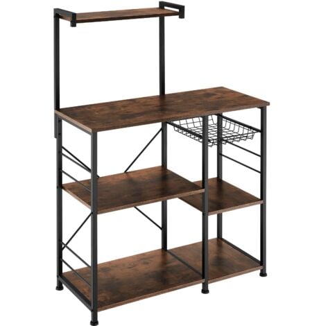 Shelving Unit Crawley - industrial style, 6 shelves, pull-out basket, 90 x 40 x 131.5 cm - Kitchen Shelf, Standing Shelf, Microwave Shelf - Industrial wood dark, rustic