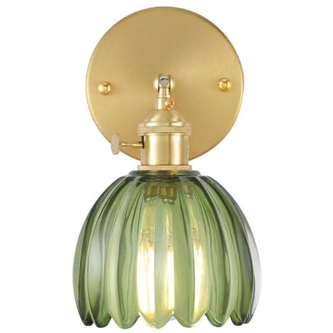 Shenmoyl - Lámpara de pared clásica con pantalla de cristal verde, brazo de latón ajustable a 180°, lámpara de pared moderna con cableado fijo e interruptor para mesita de noche.
