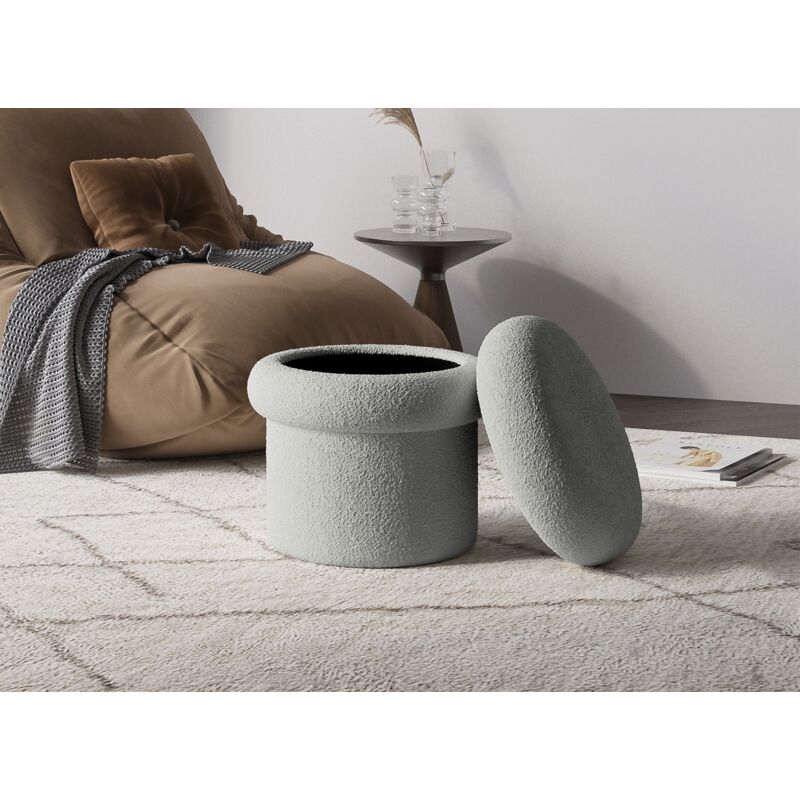 Shera - Pouf coffre en tissu bouclette gris shera