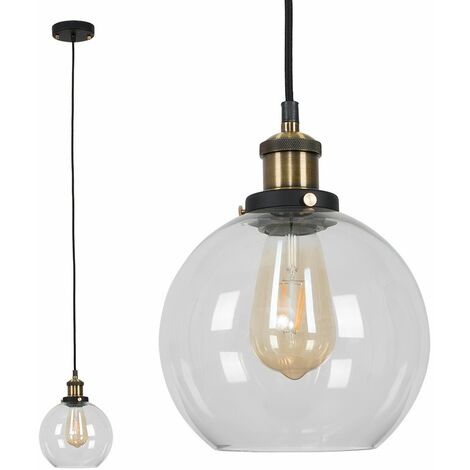 main image of "Sheridan Industrial Ceiling Pendant Light Round Clear Glass Shade - No Bulb"