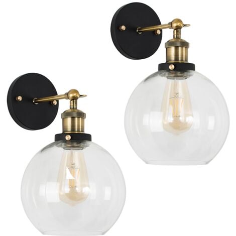 Sheridan Pair of Industrial Black and Gold Wall Light Fittings with Clear Glass Globe Shades