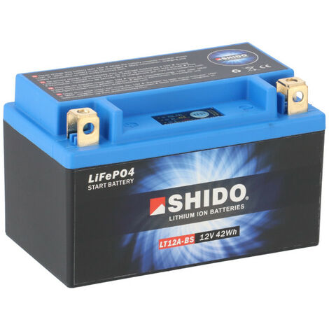 SHIDO Lithium Motorradbatterie 12V 3,5Ah YT12A-BS LiFePO4 Batterie Akku  Ionen Motorrad
