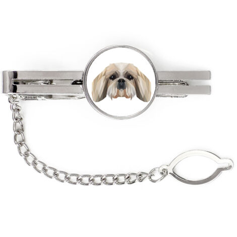 Shih Tzu, Shi tsu, Shi-Tzu, Szi-cu, Szitzu: alfiler de corbata geométrico con foto e inscripción Art-Dog