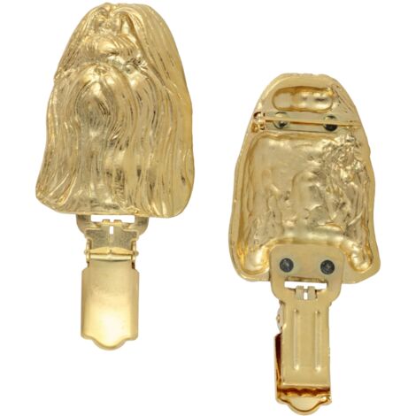 Shih Tzu, Shi tsu, Shi-Tzu, Szi-cu, Szitzu - broche avec clip, porte-numéro de départ plaqué or, badge noble pour une exposition canine par Art-Dog