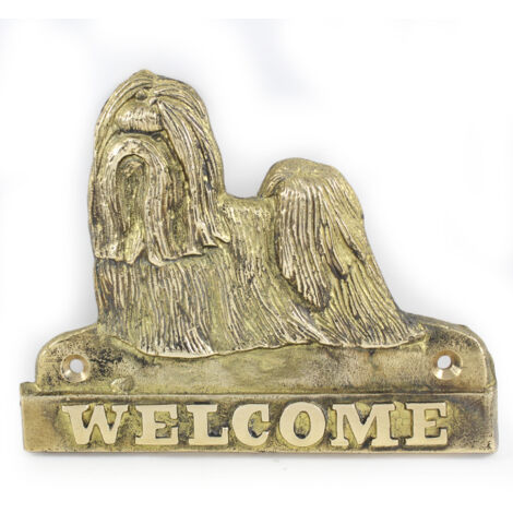 Shih Tzu, Shi tsu, Shi-Tzu, Szi-cu, Szitzu - ein Türschild mit einem Hund, ein Willkommensschild aus Messing, ein einzigartiges Schild mit der Aufschrift Welcome von Art-Dog