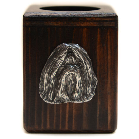 Shih Tzu, Shi tsu, Shi-Tzu, Szi-cu, Szitzu I - candelabro de madera con un perro, un recuerdo único después de la pérdida de un perro, artesanía de Art-Dog