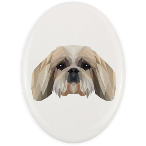 Shih Tzu, Shi tsu, Shi-Tzu, Szi-cu, Szitzu: placa con foto e inscripción geométrica de Art-Dog