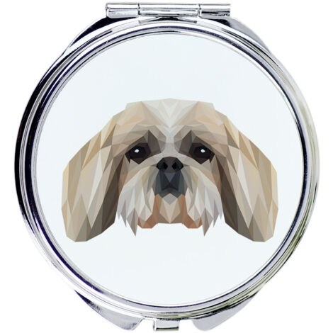 Shih Tzu, Shi tsu, Shi-Tzu, Szi-cu, Szitzu - Spiegel mit Foto und geometrischer Aufschrift von Art-Dog