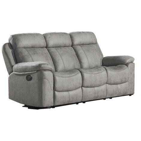 SHIITO- Sofá 3 plazas con asientos relax eléctricos modelo HAITI tapizado en tela color gris