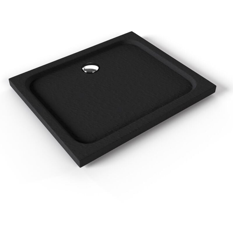 Shimmer stone Receveur de douche 75 x 90 cm acrylique Noir effet pierre + bonde et siphon inclus - Salle de bain