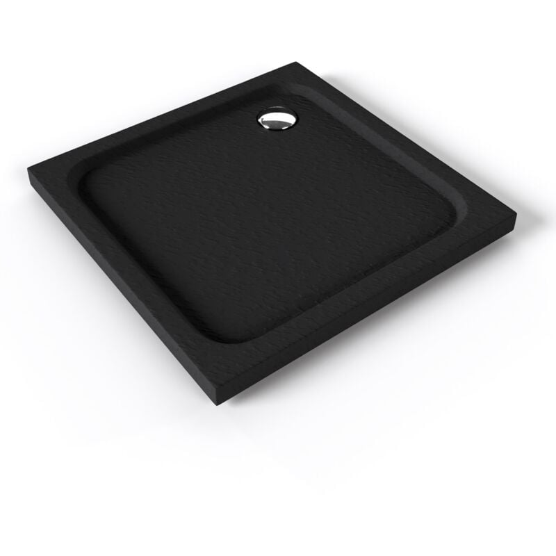 SHIMMER STONE Receveur de douche 100 x 100 cm acrylique Noir effet pierre + bonde et siphon inclus - Salle de bain