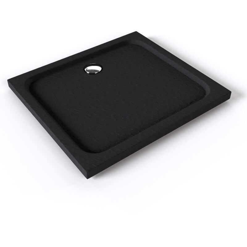 Shimmer stone Receveur de douche 80 x 90 cm acrylique Noir effet pierre + bonde et siphon inclus - Salle de bain