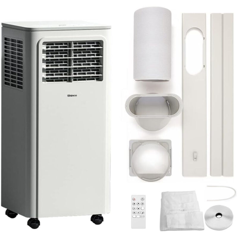 Shinco - 7000BTU Climatiseur Mobile avec Fonction 3-en-1, Climatisation, Déshumidificateur, Ventilateur, Mode veille, 2,1Kw, Télécommande, Minuteur