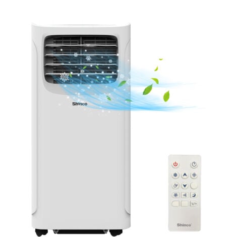 SHINCO 9000BTU Climatiseur Mobile avec Fonction 3-en-1, Climatisation, Déshumidificateur, Ventilateur, Mode veille, 2,6Kw, Pour max 22㎡, Télécommande, Minuteur 24h, 2 Kits Fenêtre