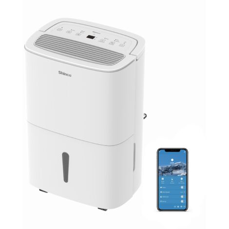 Shinco – Déshumidificateur portable 50L/jour – Pompe de relevage – Filtre à charbon actif – Hygrostat électronique – Contrôle Wi-Fi