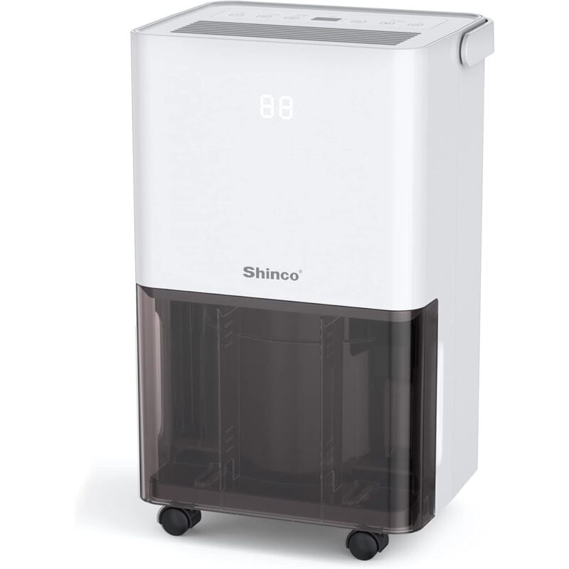 Shinco - Déshumidificateur d'air Silencieux 10L/Jour, Pour Max 15㎡, Fonction de déshumidification, Purification, Sèchage du linge, Minuterie 24h,
