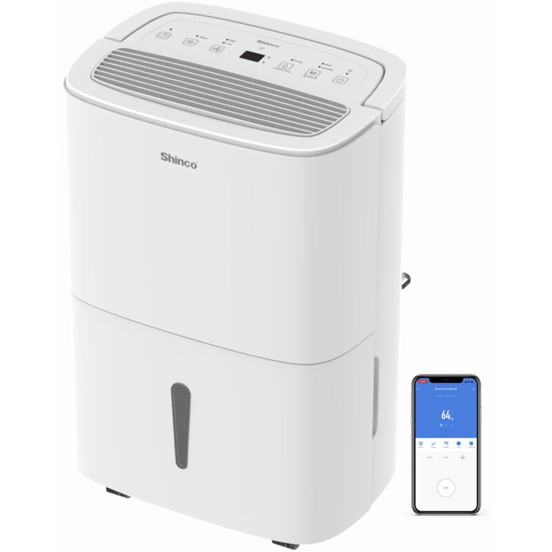 Shinco - wifi Déshumidificateur Portable 30L/Jour, Purificateur d'air, Filter à Charbon Actif,Minuterie 24h, Drainage Continu, Fonction Sèche-Linge,