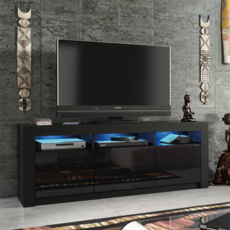Shine TV Unit - Black with Gloss Doors & LED - 160cm