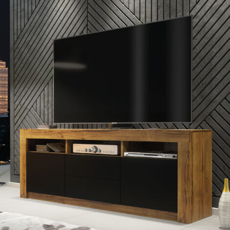 Shine TV Unit - Dark Oak with Black Matt Doors - 160cm
