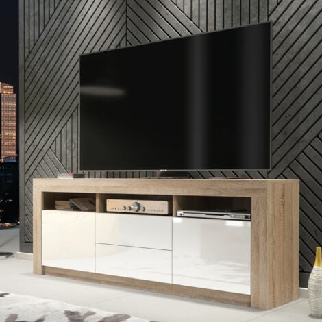 CREATIVE FURNITURE Shine TV Unit - Oak with White Gloss Doors - 160cm