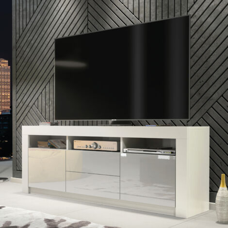 Shine TV Unit - White with Grey Gloss Doors - 160cm