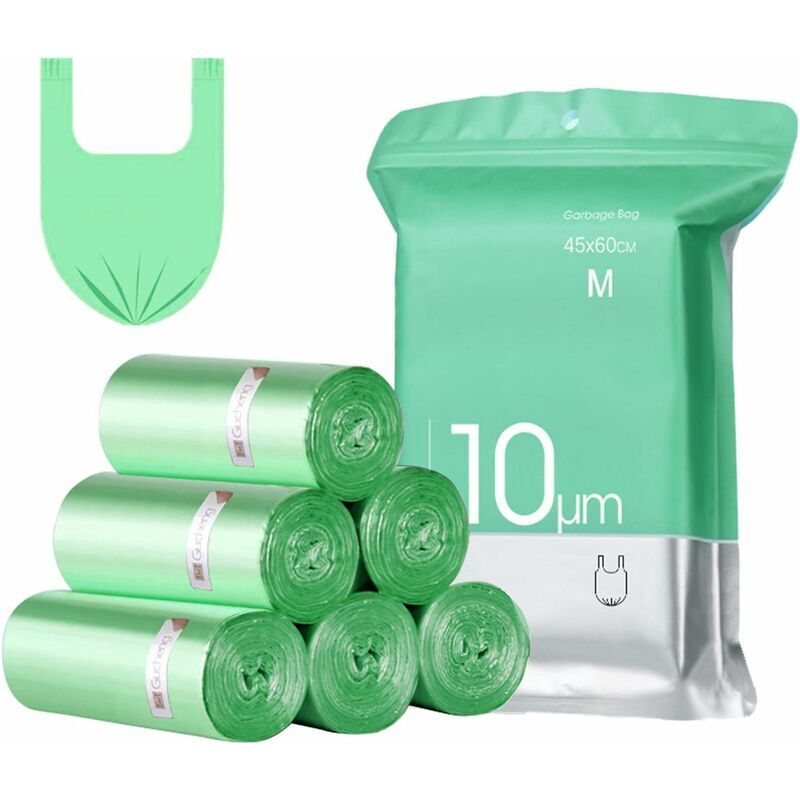 100 Sacs Poubelle,15-20L,Ultra Résistant,Anti-Fuites,Avec Poignée Vert 45X60cm