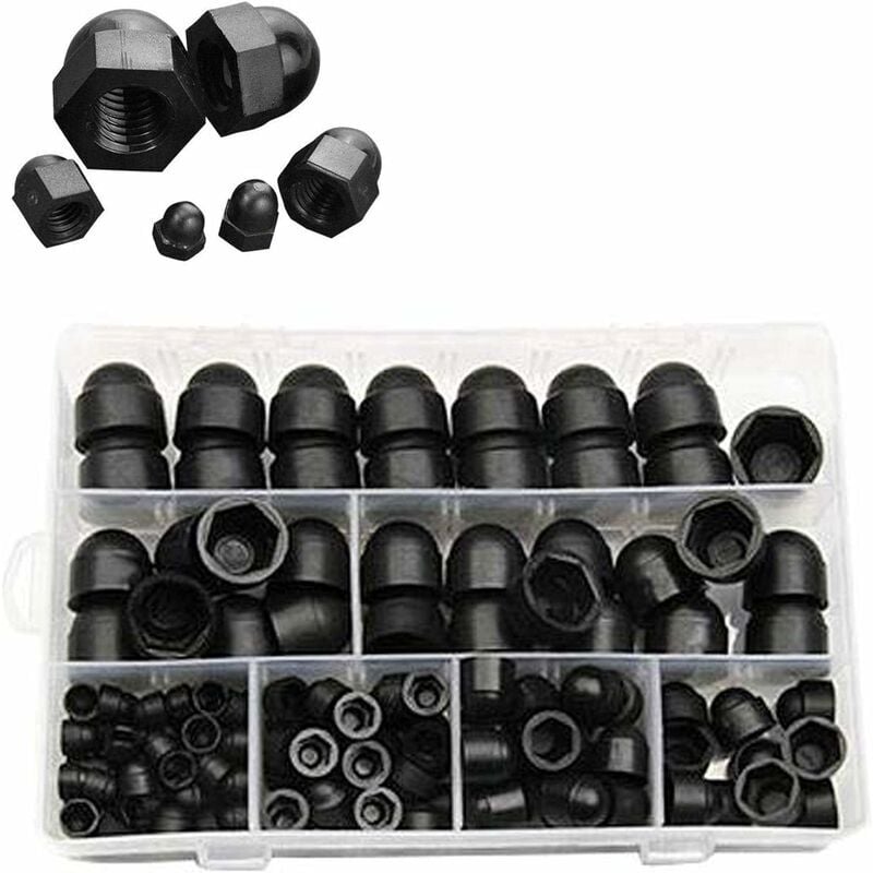 Shining House - 145 Pcs Plastique Boulons Capuchon,Cache Vis éCrou Boulon Ecrou Protection Hexagonal Noir Hexagonale Vis Protections M4 M5 M6 M8 M10