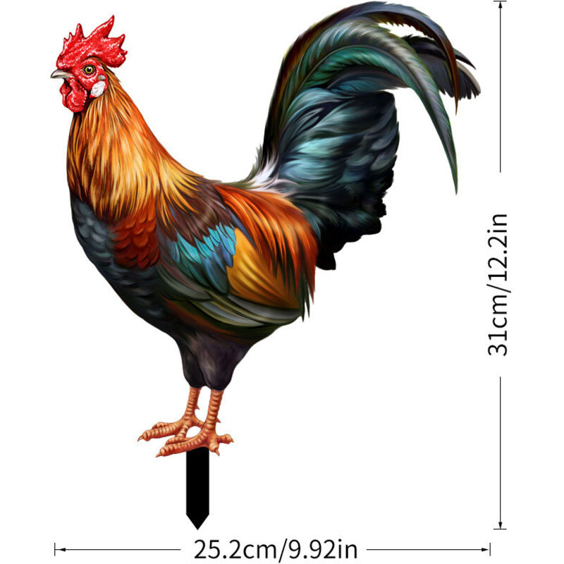 1pc piquet de jardin en forme de coq-Décoration en acrylique-Pour jardin,pelouse