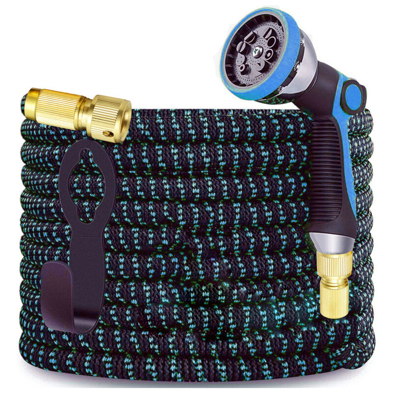 Shining House - Tuyau d'arrosage flexible de 50 pieds, buse extensible avec 10 jets d'arrosage réglables, raccords en laiton pour l'arrosage, le