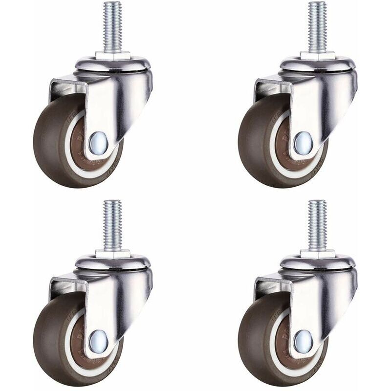 2 Pcs Roulette Pivotante avec Frein et 2 Pcs Roulette Pivotante sans Frein, Roulette à Tige Filetée M8 pour Chariot à Main Meuble, (4 pcs 1 inch)