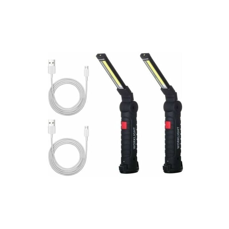 2 x Lampe De Travail Cob Baladeuse Led Rechargeable Lampe Atelier Cob Torche Lampe De Poche Lampe De Travail Baladeuse Led Avec Base Magnétique Lampe