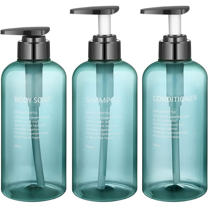 3 Pièces Flacon Pompe Vide, 500ML/16,9oz Flacon Pompe Rechargeable, Bouteille Shampoing Vide pour Gel Douche Conditionneur Lotion (Bleu)