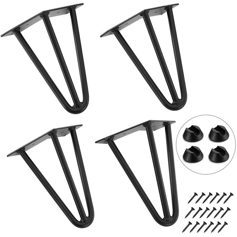 4pcs 25cm Pieds de table en épingle à cheveux Pieds de meubles bricolage avec Protège Pieds et Vis