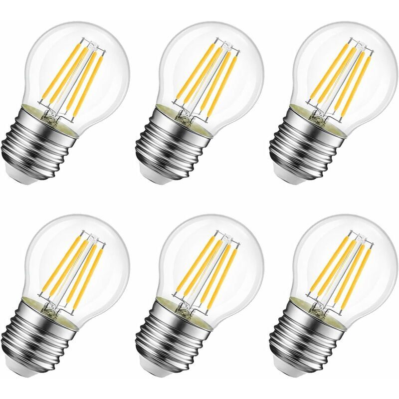 4W Ampoule led Filament E27 G45, Equivalent à Ampoule Incandescence , 2700K Blanc Chaud, Ampoule Edison Vintage, Non Dimmable, Lot de 6,