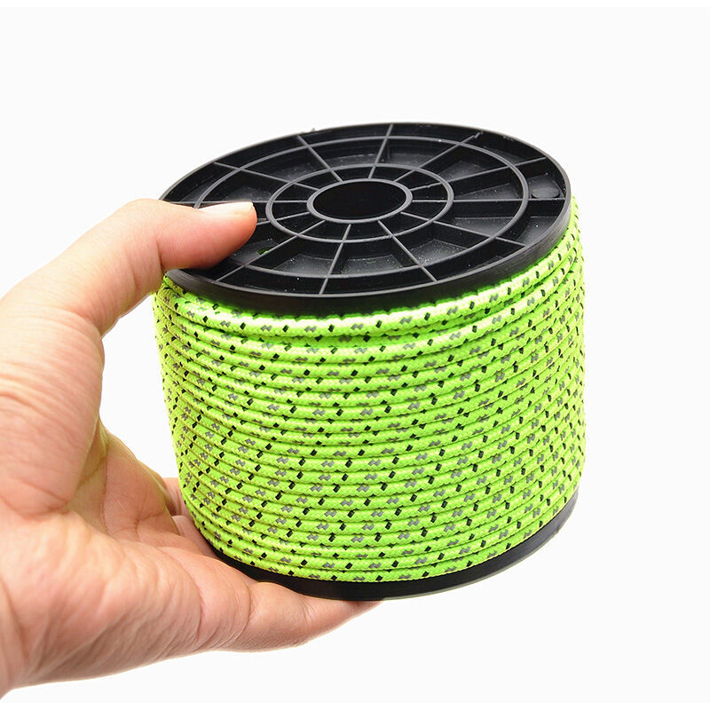 50M Tente Réfléchissante Corde de Nylon Camping Corde Extérieur Vent Cordes pour Camping en Plein air et Randonnée Vert Fluorescent 4mm