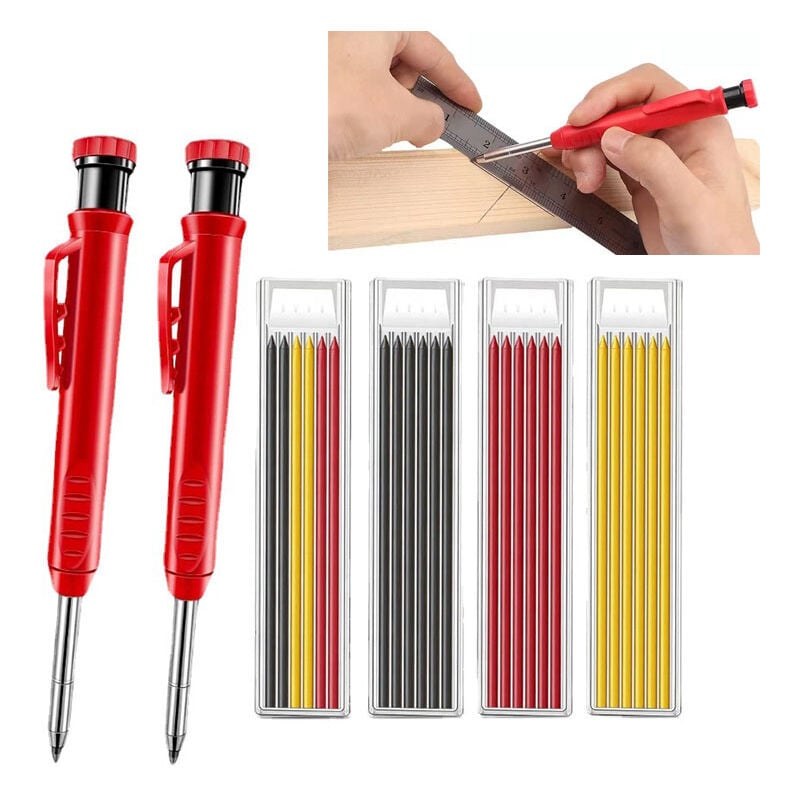 Shining House - 6 pieces,Set de Crayon de Menuisier pour Construction avec Crayon fils Gris、Jaune et rouge